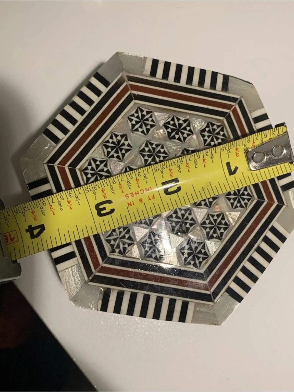 Hexagonal Inlay Trinket Box - Black, White & Brown